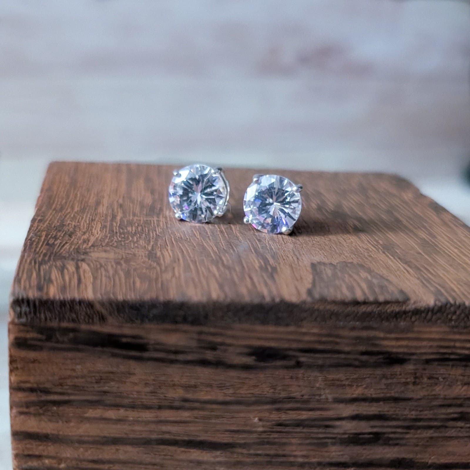 3/8" Clear Gem & Silver Tone Stud Earrings