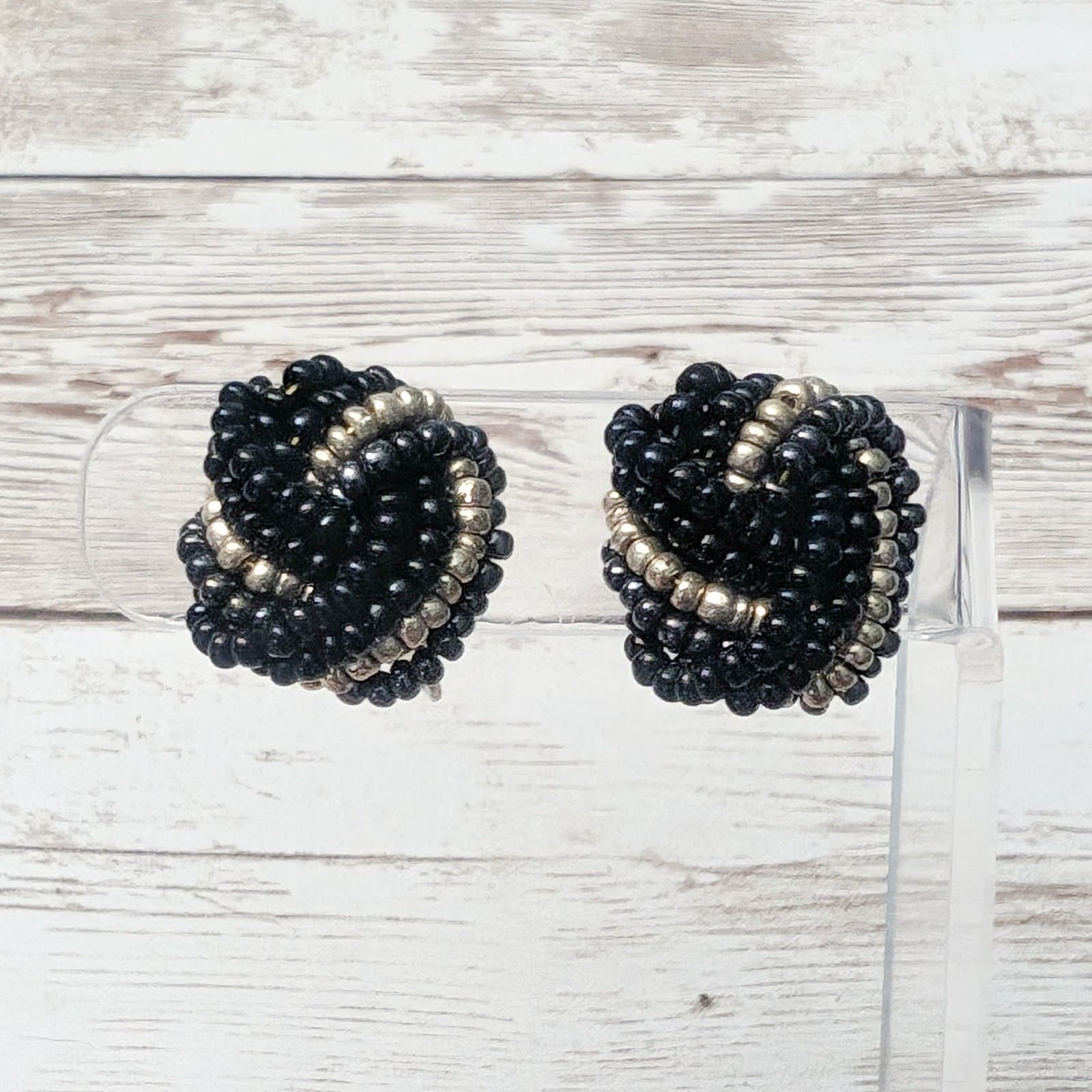 Vintage Clip On Earrings Multi Tone Beaded Wrap
