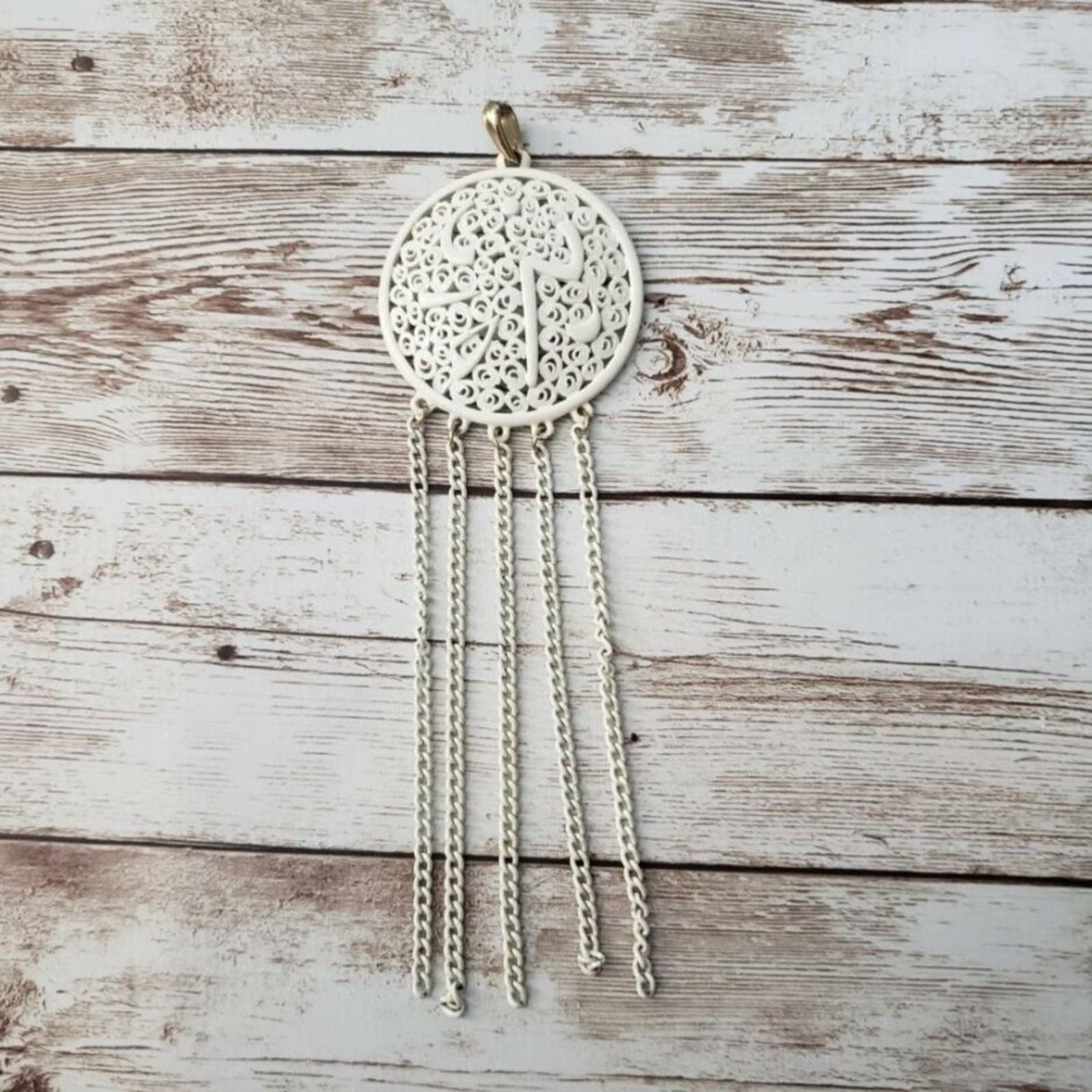 Vintage Pendant - Large Statement Cream with Dangle - No Chain Included