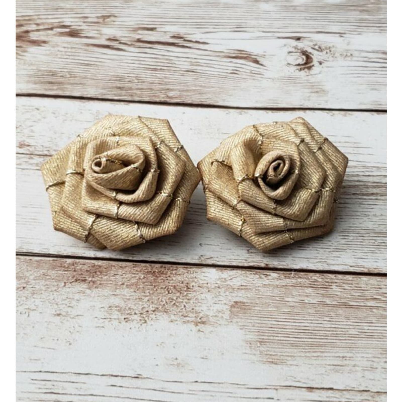 Vintage Clip On Earrings - Large Gold Fabric Rose Statement