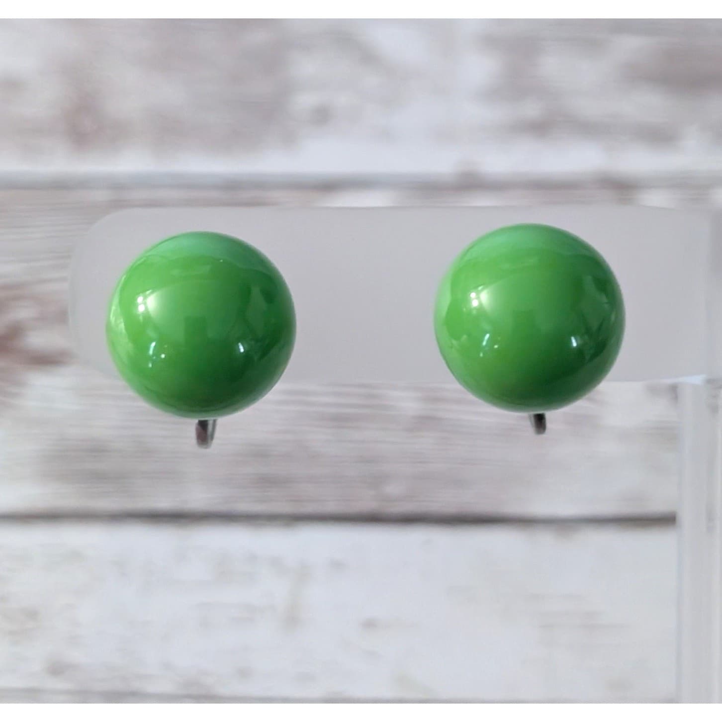 Vintage Screw On Earrings - 5/8" Green Ball