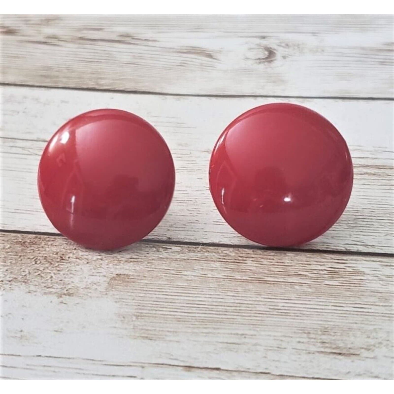Vintage Screw On Earrings - Large Red Circle - 1 & 1/8"