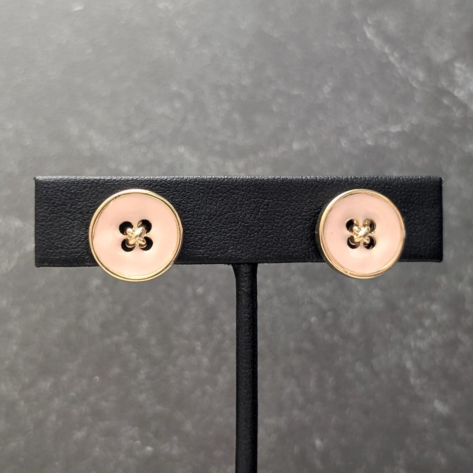 Vintage Clip On Earrings Stunning Light Pink & Gold Tone Button - Whimsical
