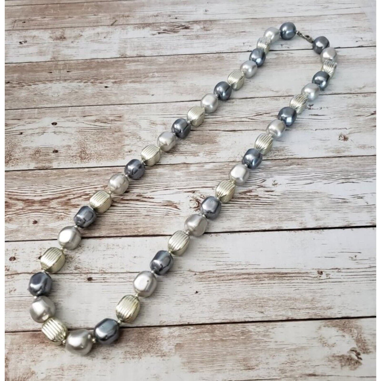 Vintage Necklace - Chunky Metallic Tones - Long Necklace