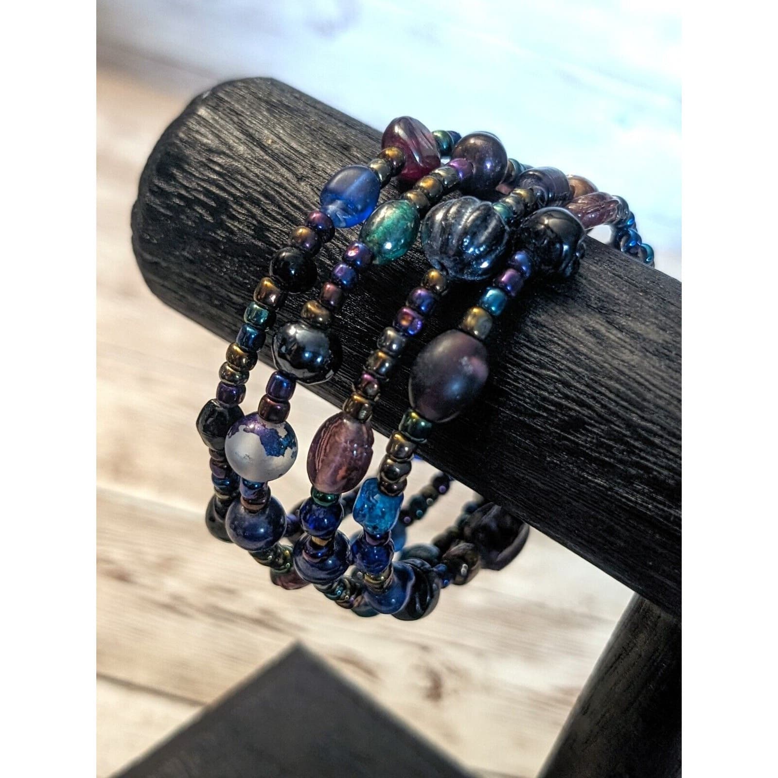 Vintage Wrap Bracelet / Bangle - Dark Multi Colored