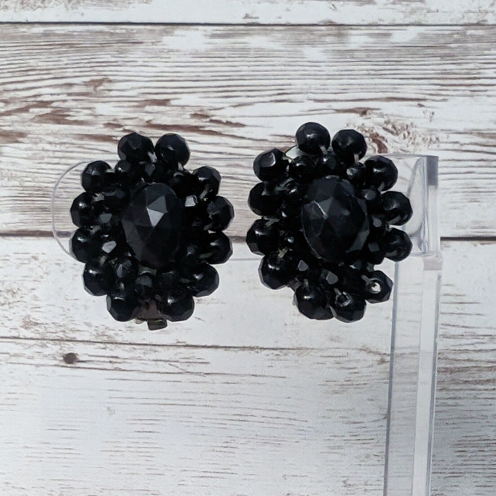 Vintage Clip On Earrings - Black Stamped Western Germany 1 & 1/8"