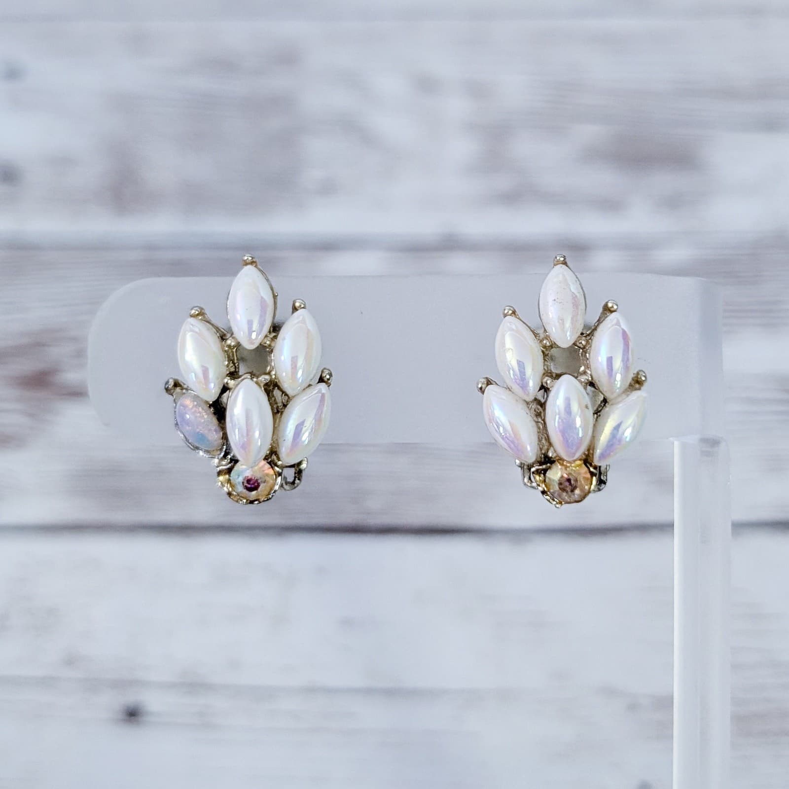 Vintage Clip On Earrings Pretty - One Front Detail A Different Color