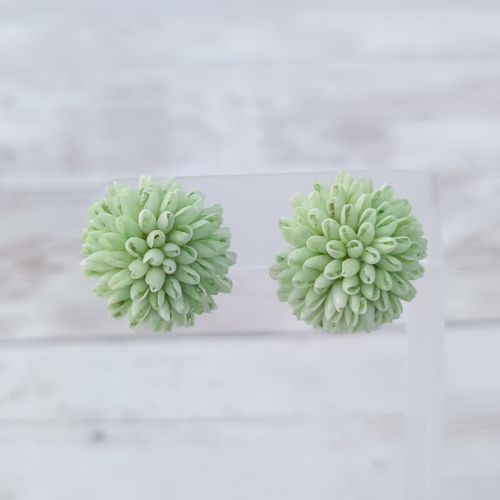 Vintage Screw Back Earrings 1" Green Unusual Statement