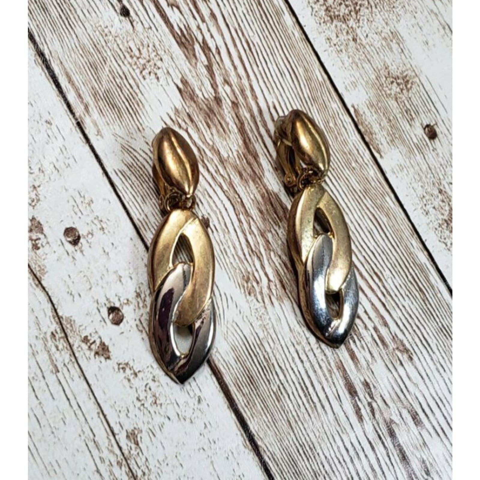 Vintage Clip On Earrings - Tri Color Dangle