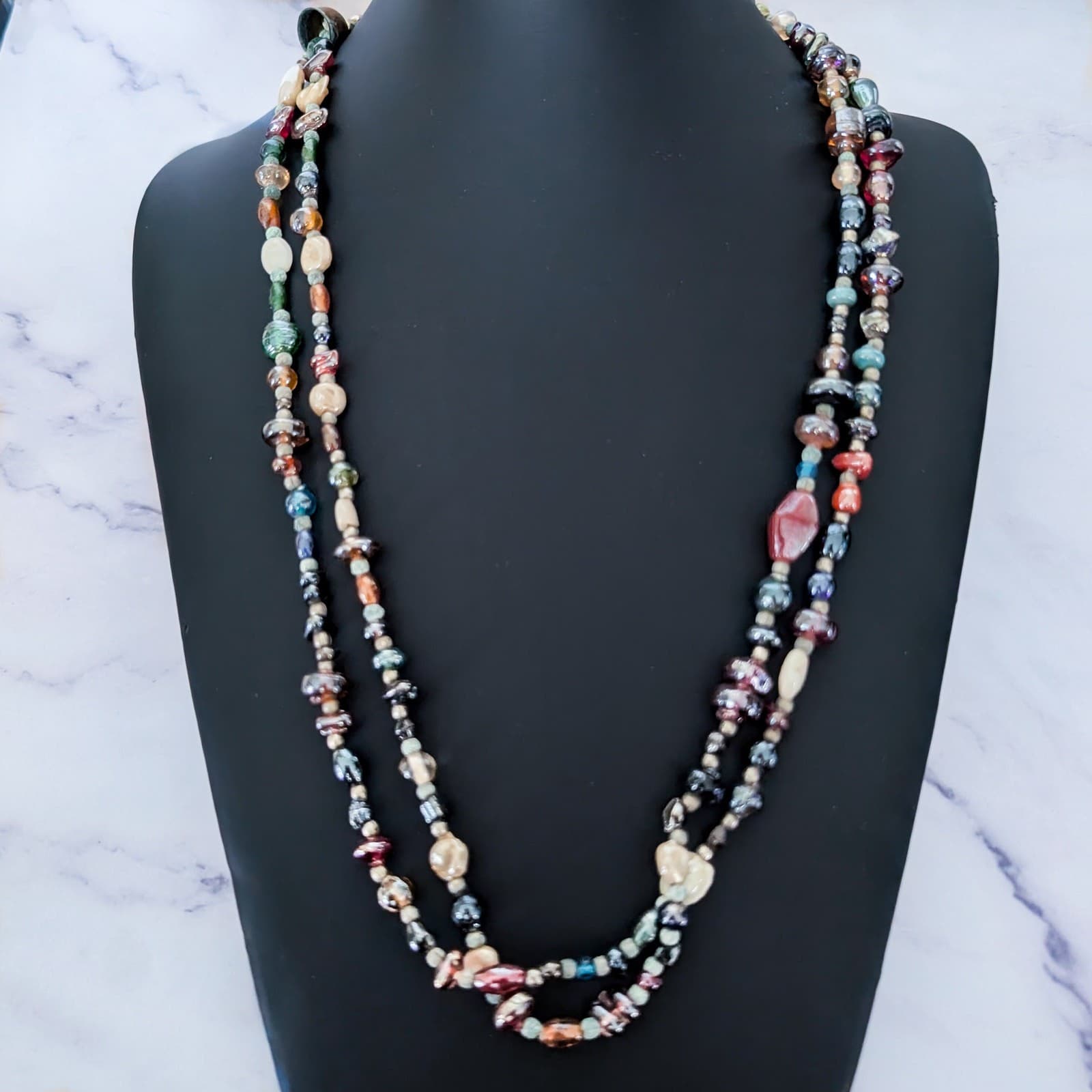 Vintage Necklace Two Strand Glass? Bead Necklace