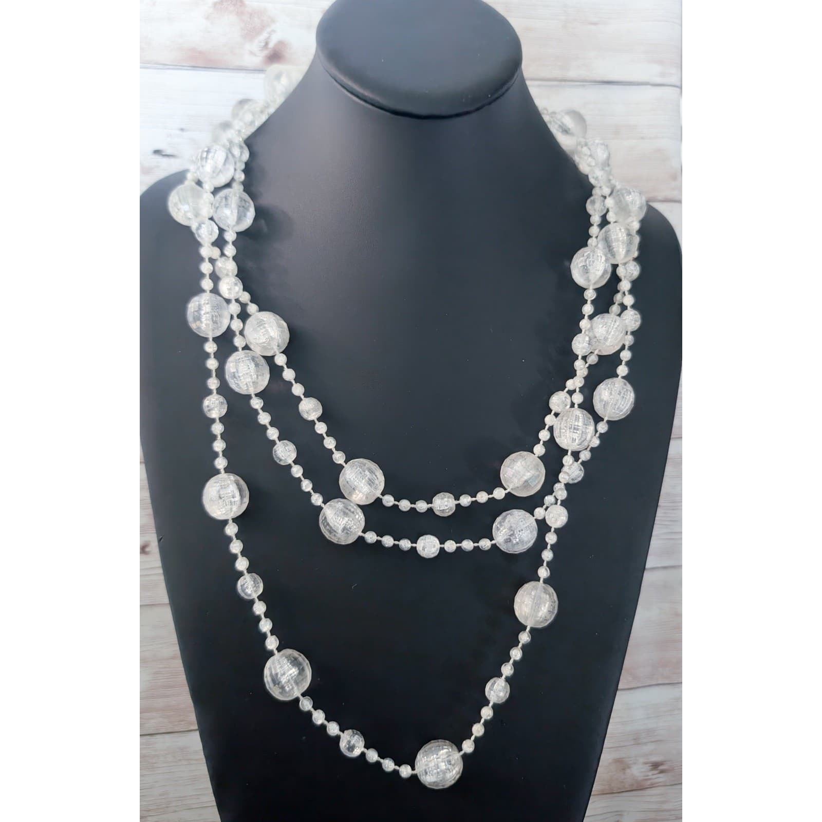 Vintage Necklace Frosted Cream - Extra Long - Can Be Layered - Plastic?