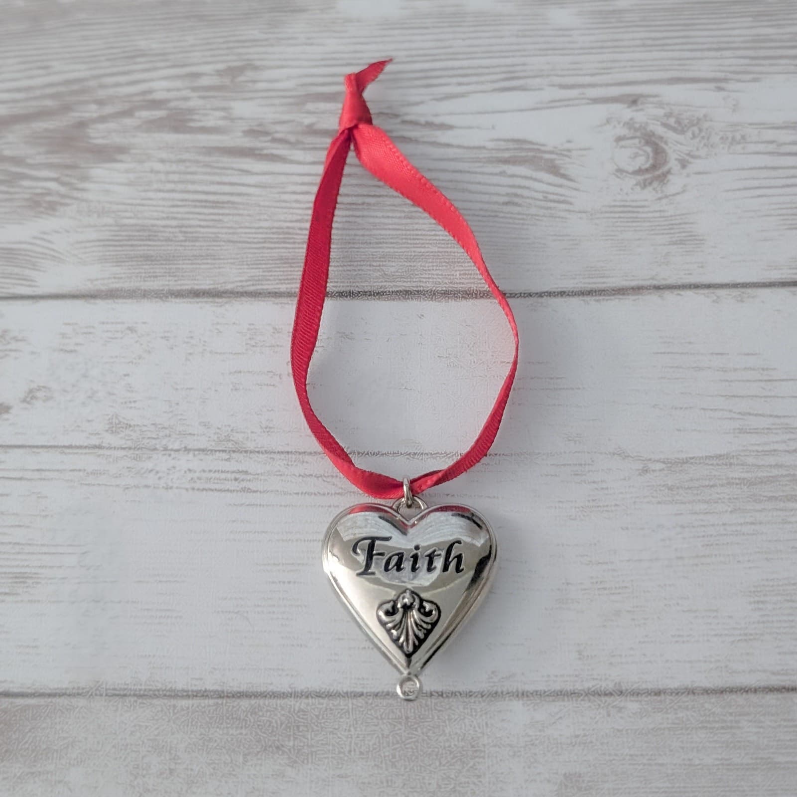Silver Tone Faith Charm/Pendant on Red Ribbon - Galatians 2:20