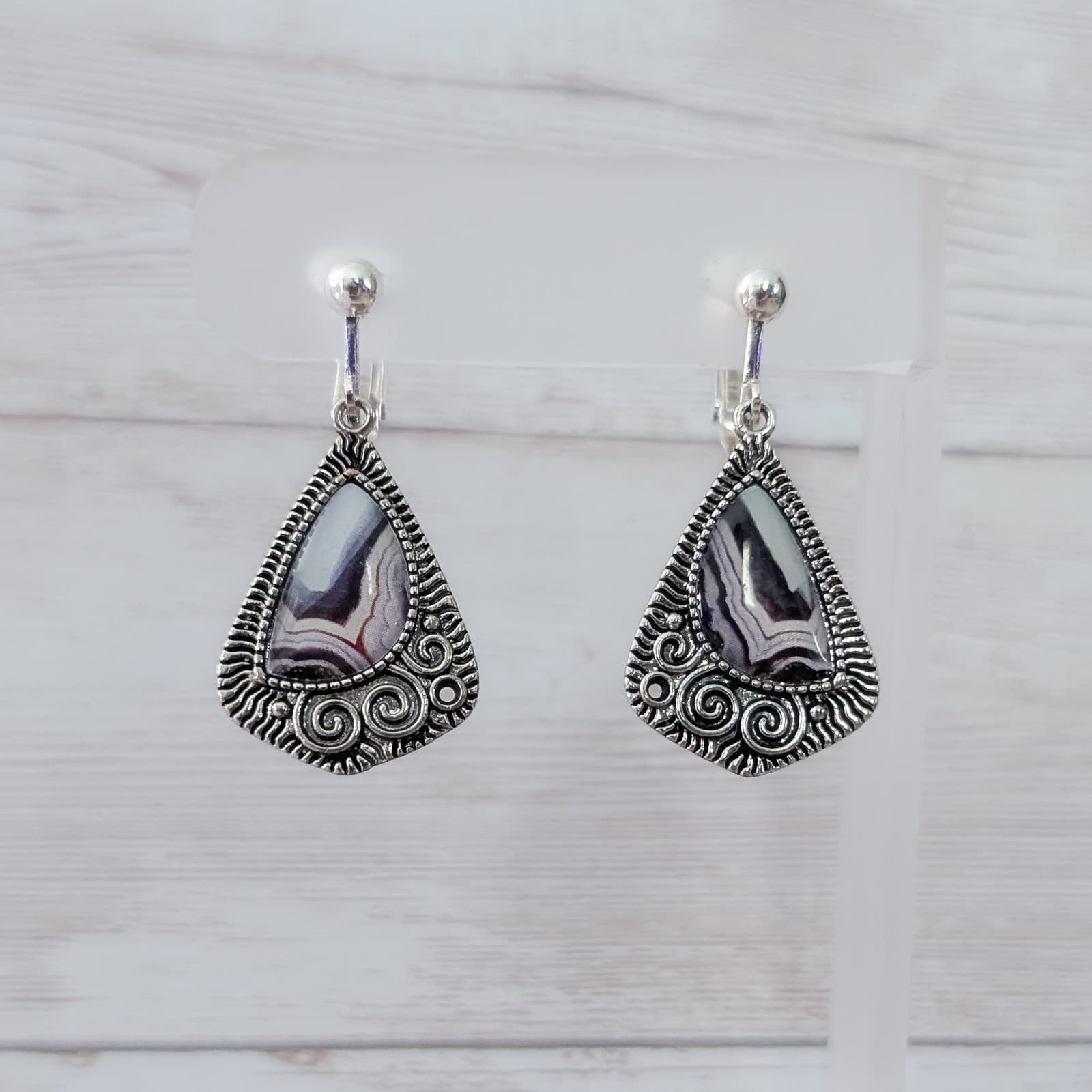 Vintage Clip On Earrings Very Unusual Silver Tone with Artsy Design Statement