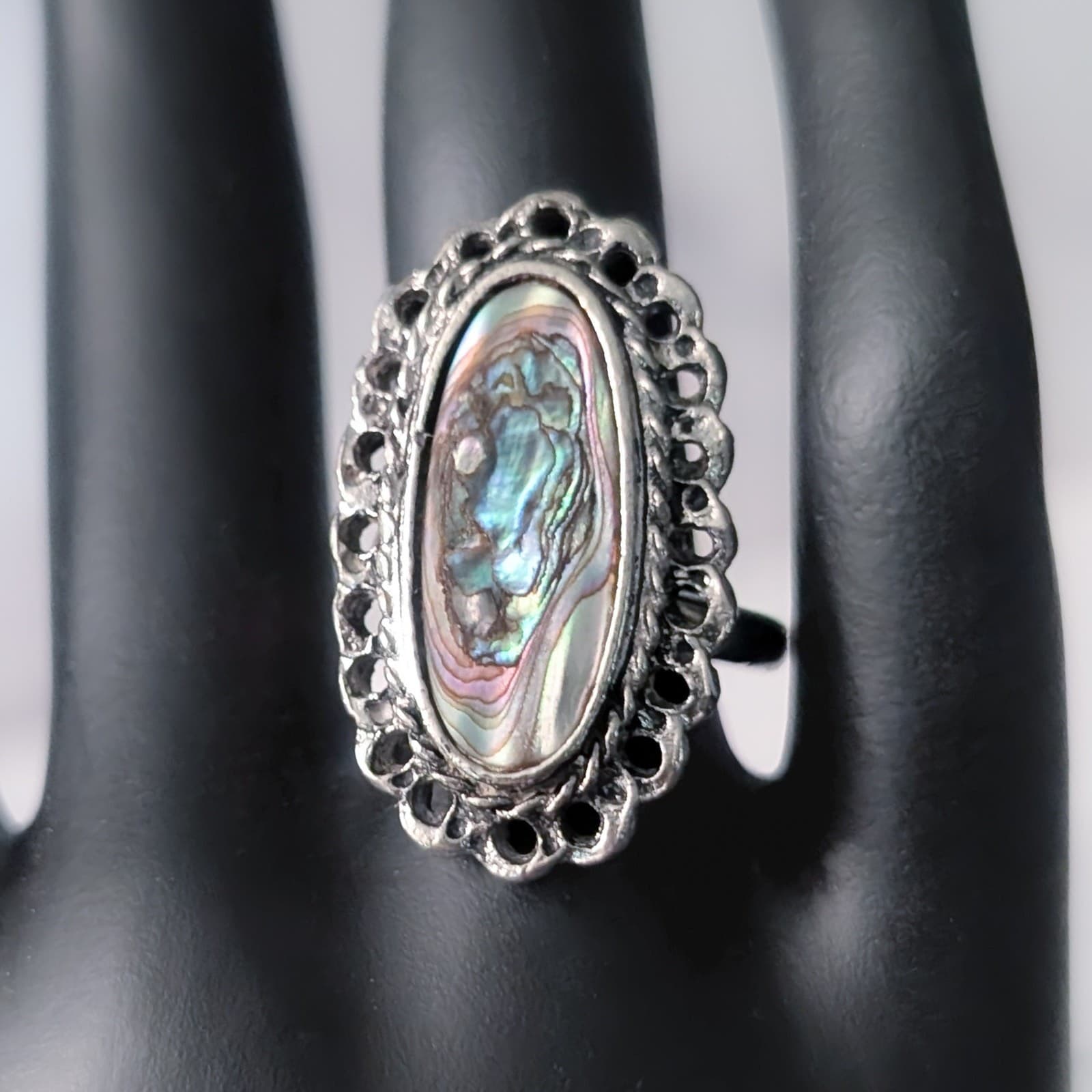 Vintage Ring Abalone Inlay Ring Statement Ring