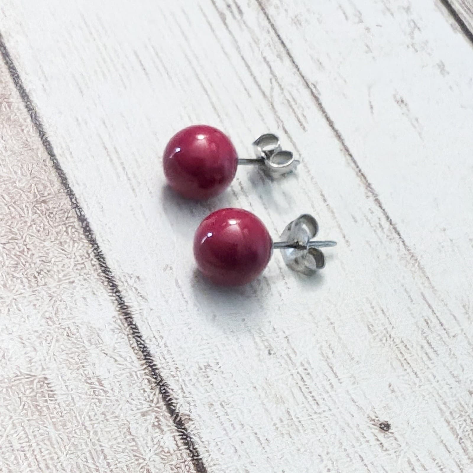 Vintage Stud Earrings For Pierced Ears Dainty Retro Red Ball