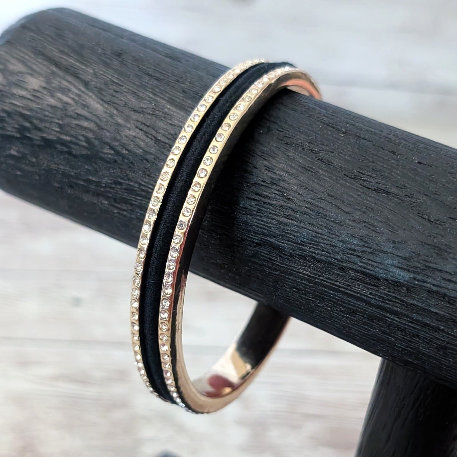 Statement Bracelet - Gold Tone with Black & Clear Gems