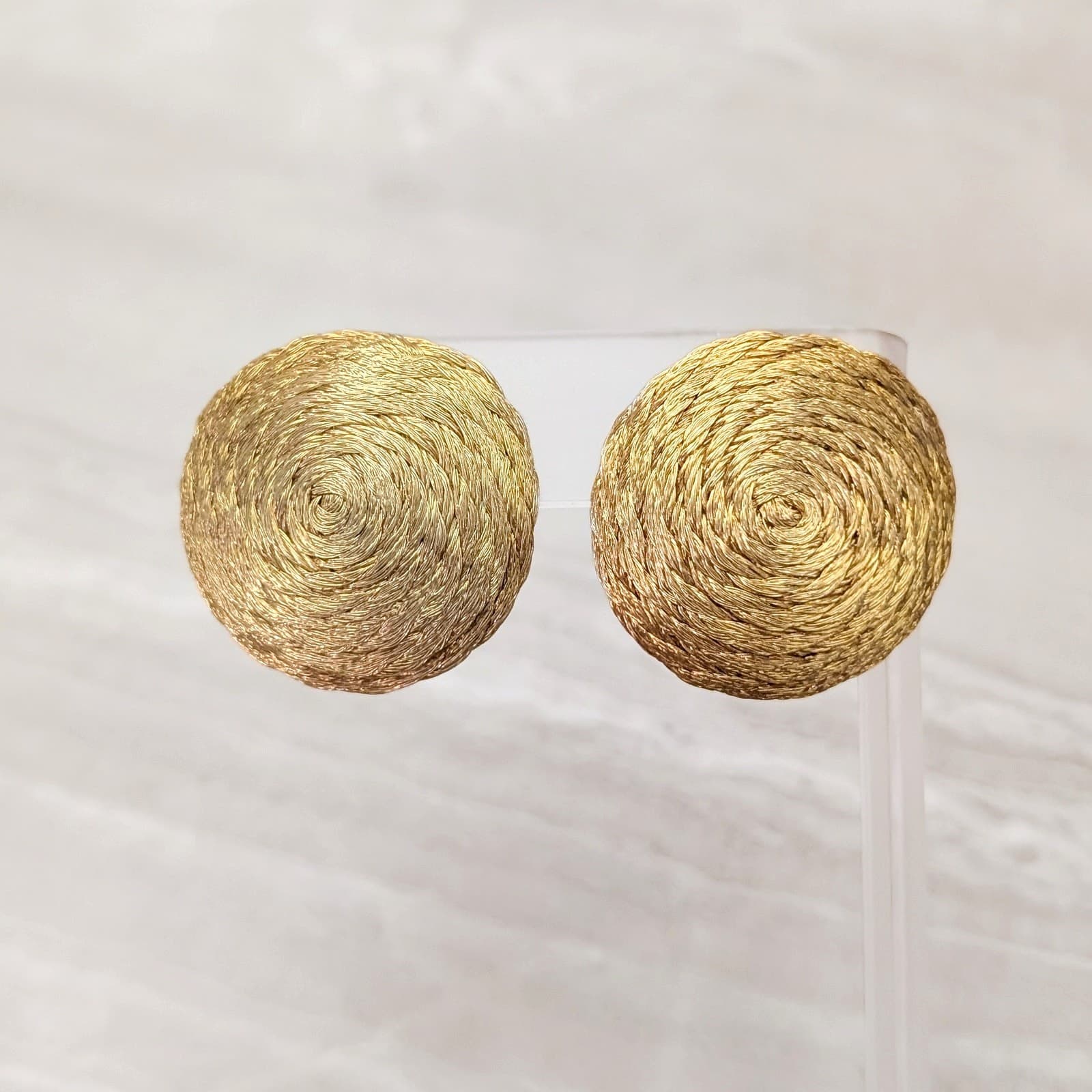 Vintage Clip On Earrings Large 1 & 1/8" Gold Tone Twisted Rope Statement