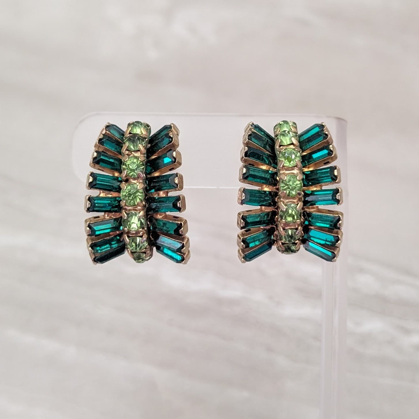 Vintage Clip On Earrings Stunning Green Gems Large Statement Earrings