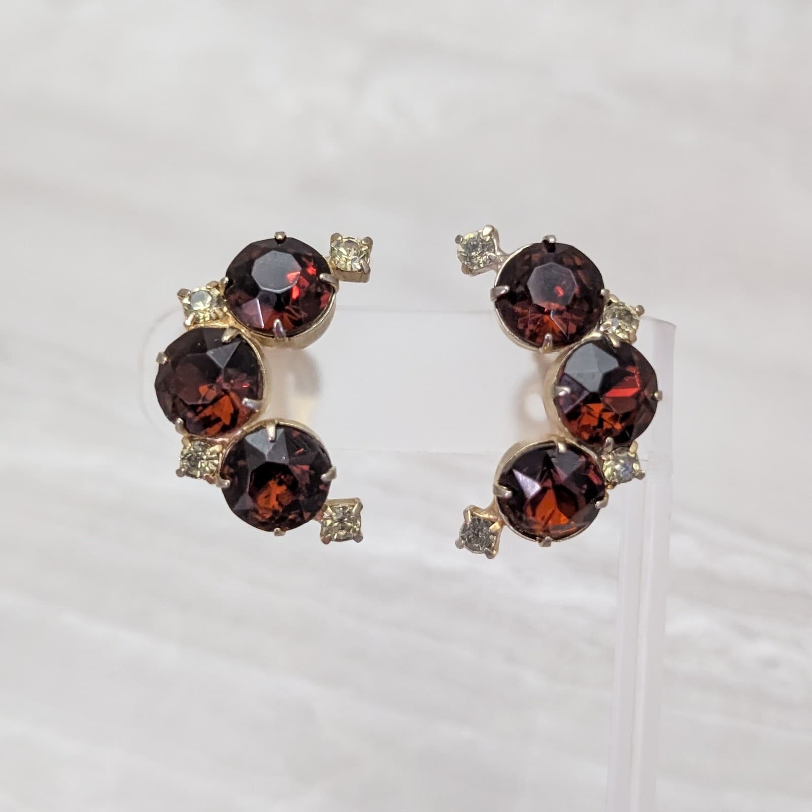Vintage Clip On Earrings Stunning Brown Gems Statement Earrings Large