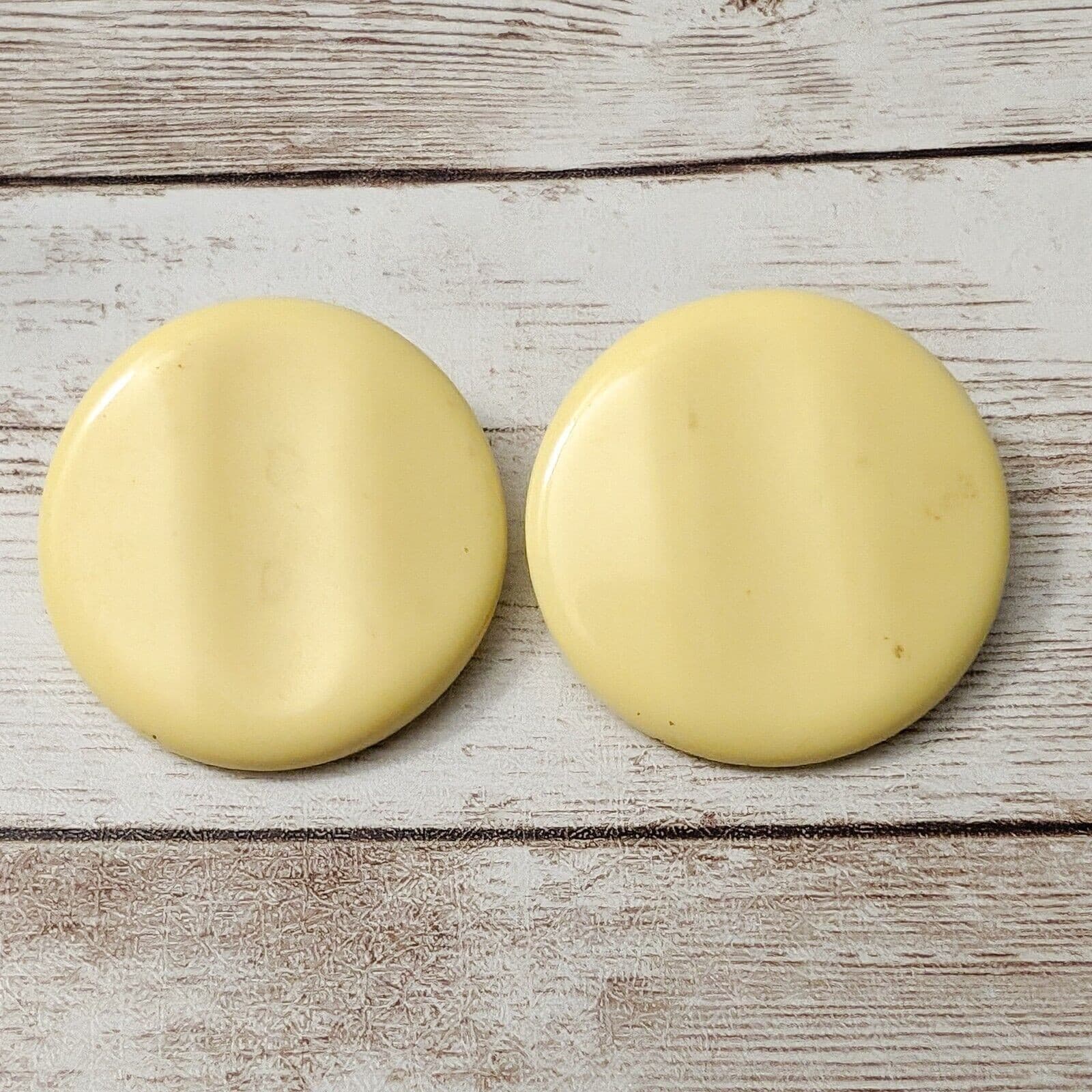 Vintage Clip On Earrings - Cream Circle with Pushed In Design 1 & 3/8"