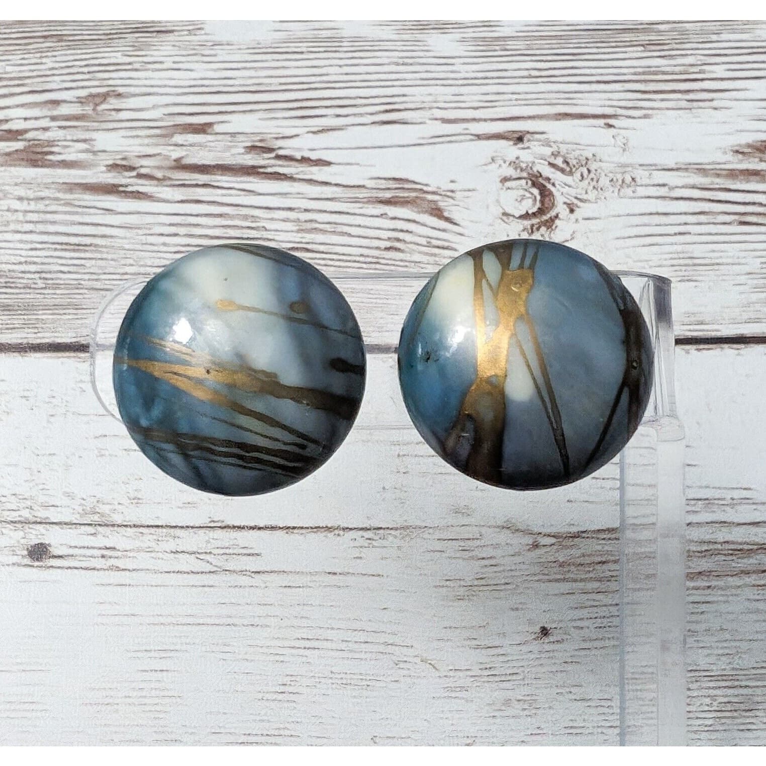 Vintage Clip On Earrings - Stunning Marbled Like Design - Stamped Hong Kong