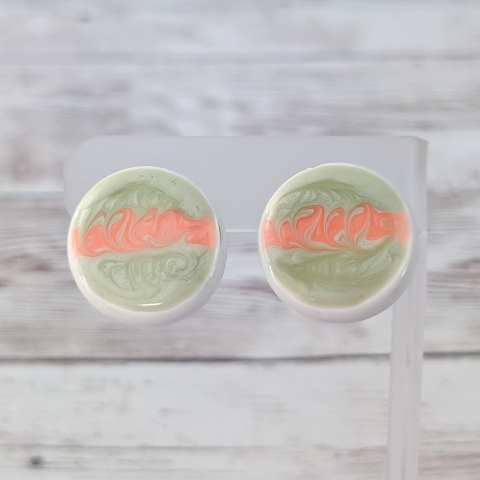 Vintage Clip On Earrings Retro Green & Orange Stud Conversion