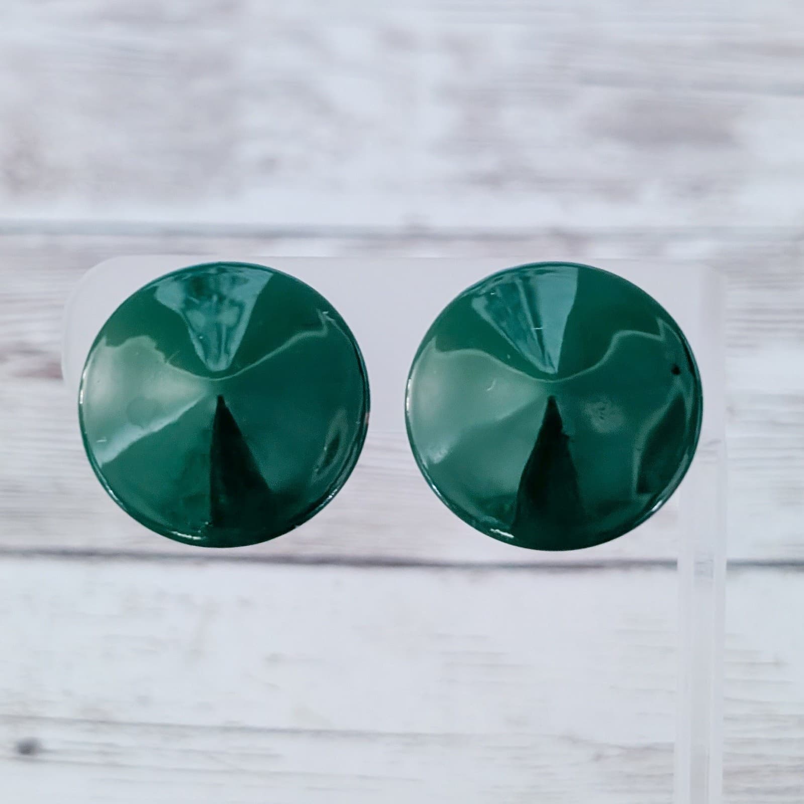 Vintage Clip On Earrings Dark Green Circular 1" Retro Statement
