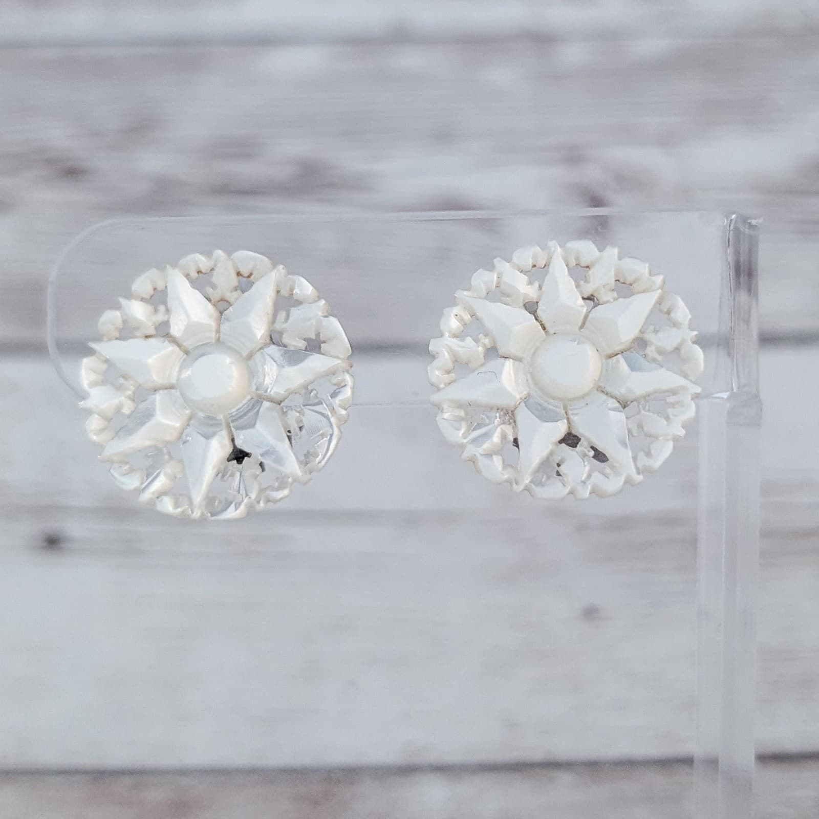 Vintage Clip On Earrings 7/8" Unusual Star? Snowflake?