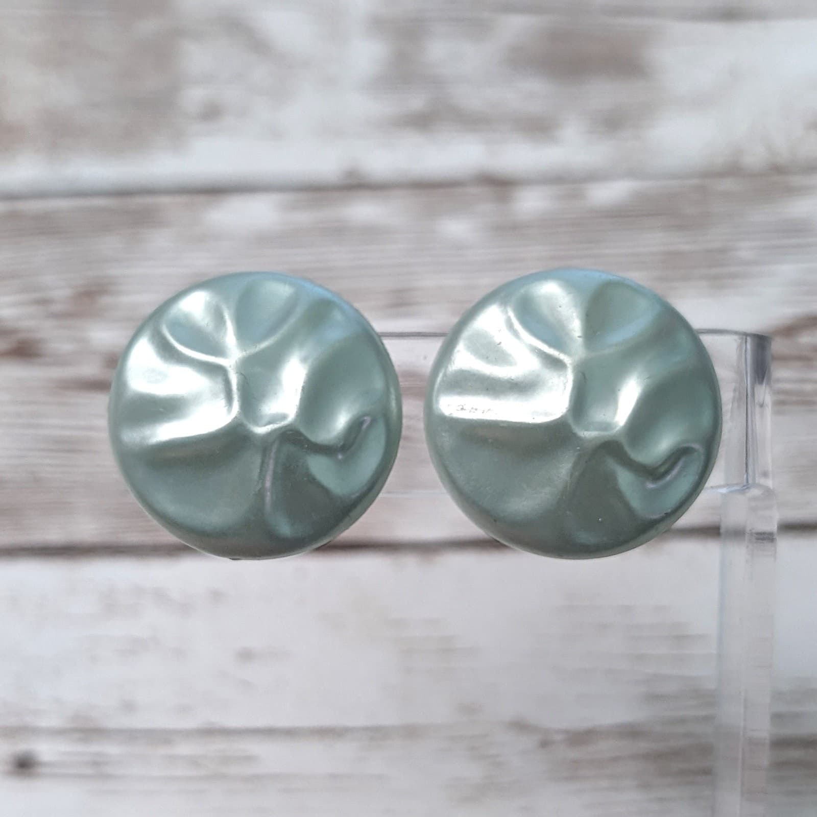 Vintage Screw Back Earrings Pearlescent Light Green Uneven Surface