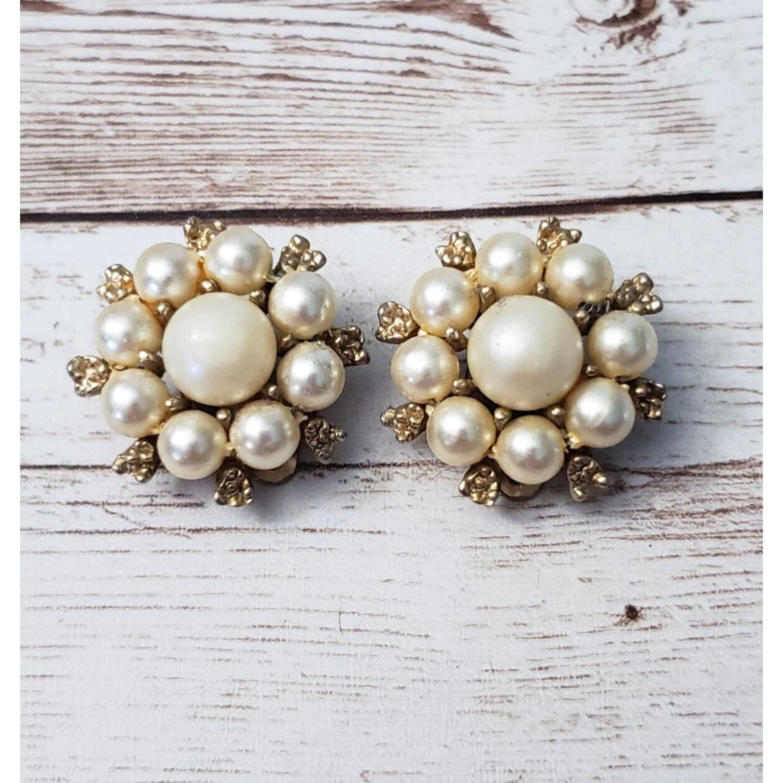 Vintage Kramer Clip On Earrings - Faux Pearl 7/8"