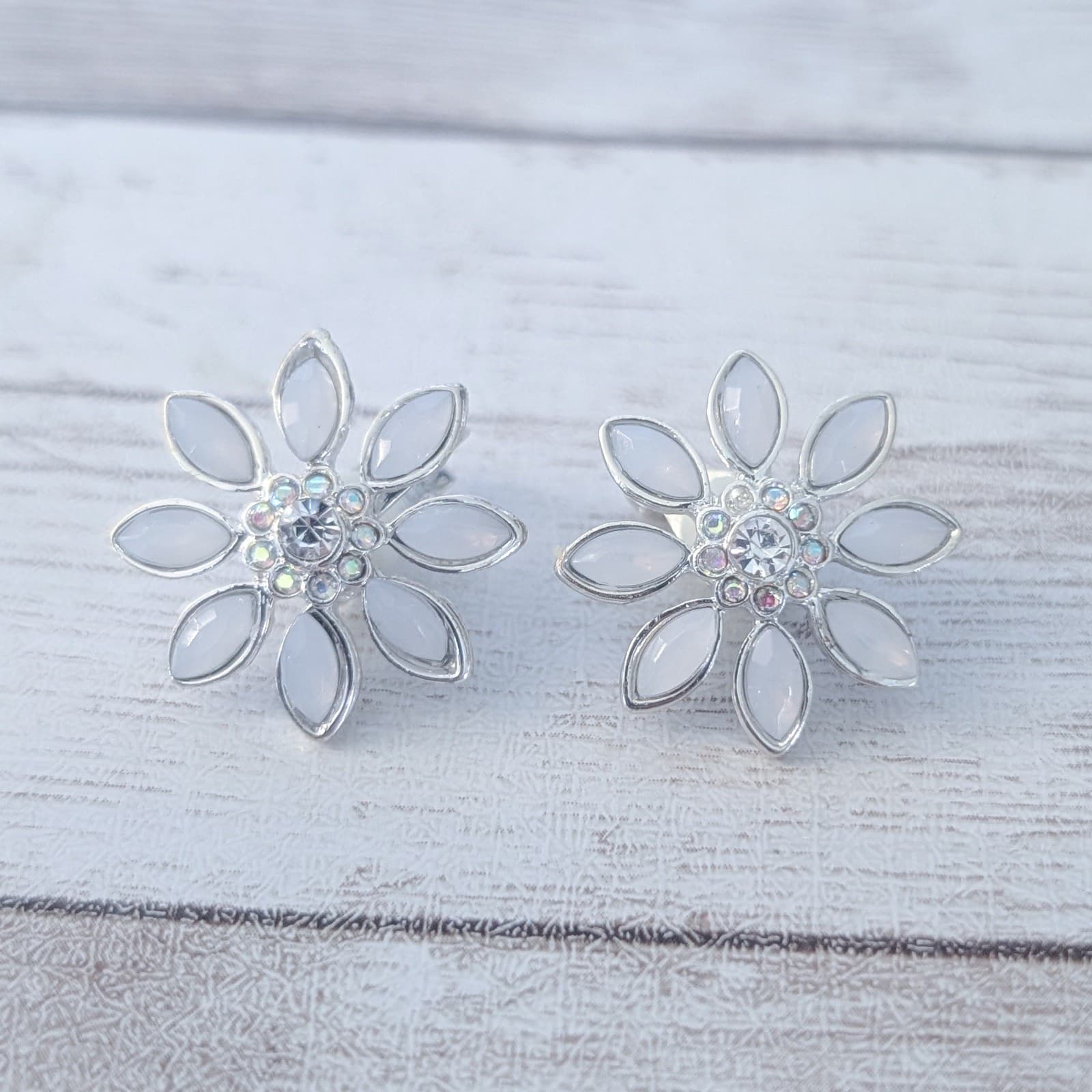 Vintage Clip On Earrings Winter Flower