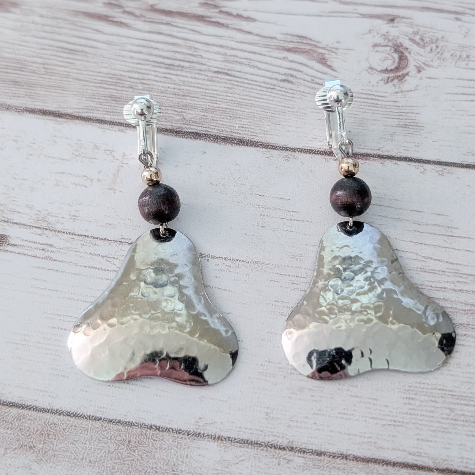 Vintage Clip On Earrings Extra Large Silver Tone Triangle Dangle Statement