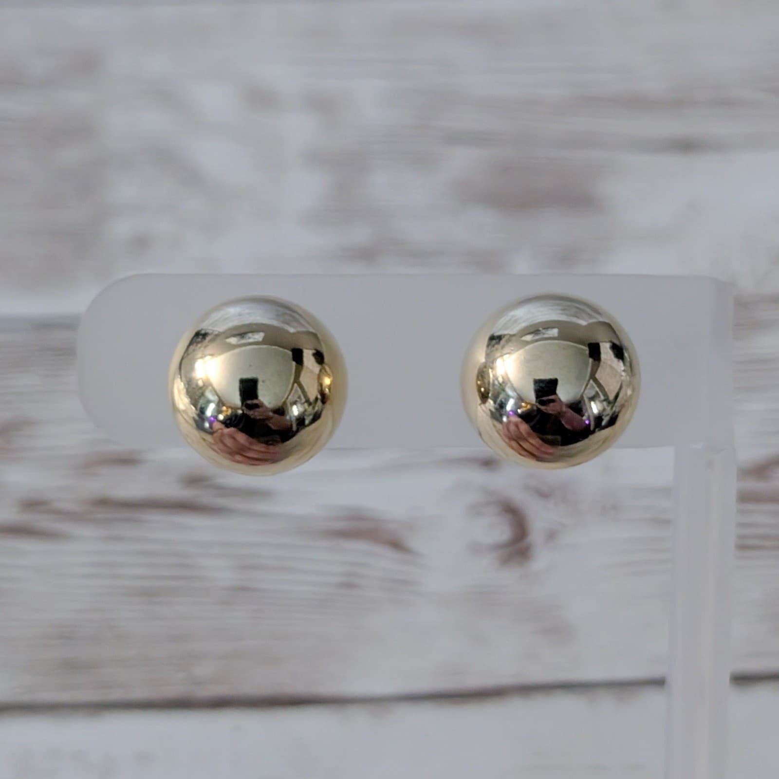 Vintage Clip On Earrings 5/8" Mirrored Gold Tone Domed Circle
