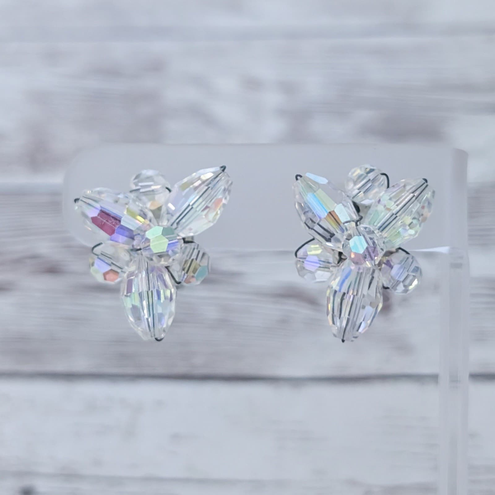 Vintage Clip On Earrings Statement Unusual Iridescent Large