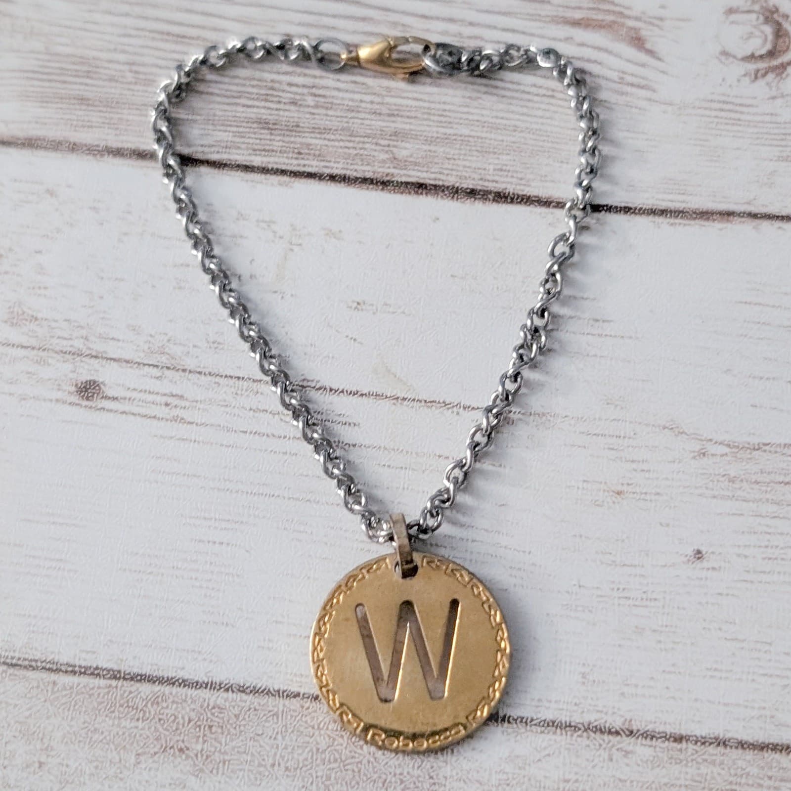Silver Tone Bracelet with Gold Tone W Initial Charm