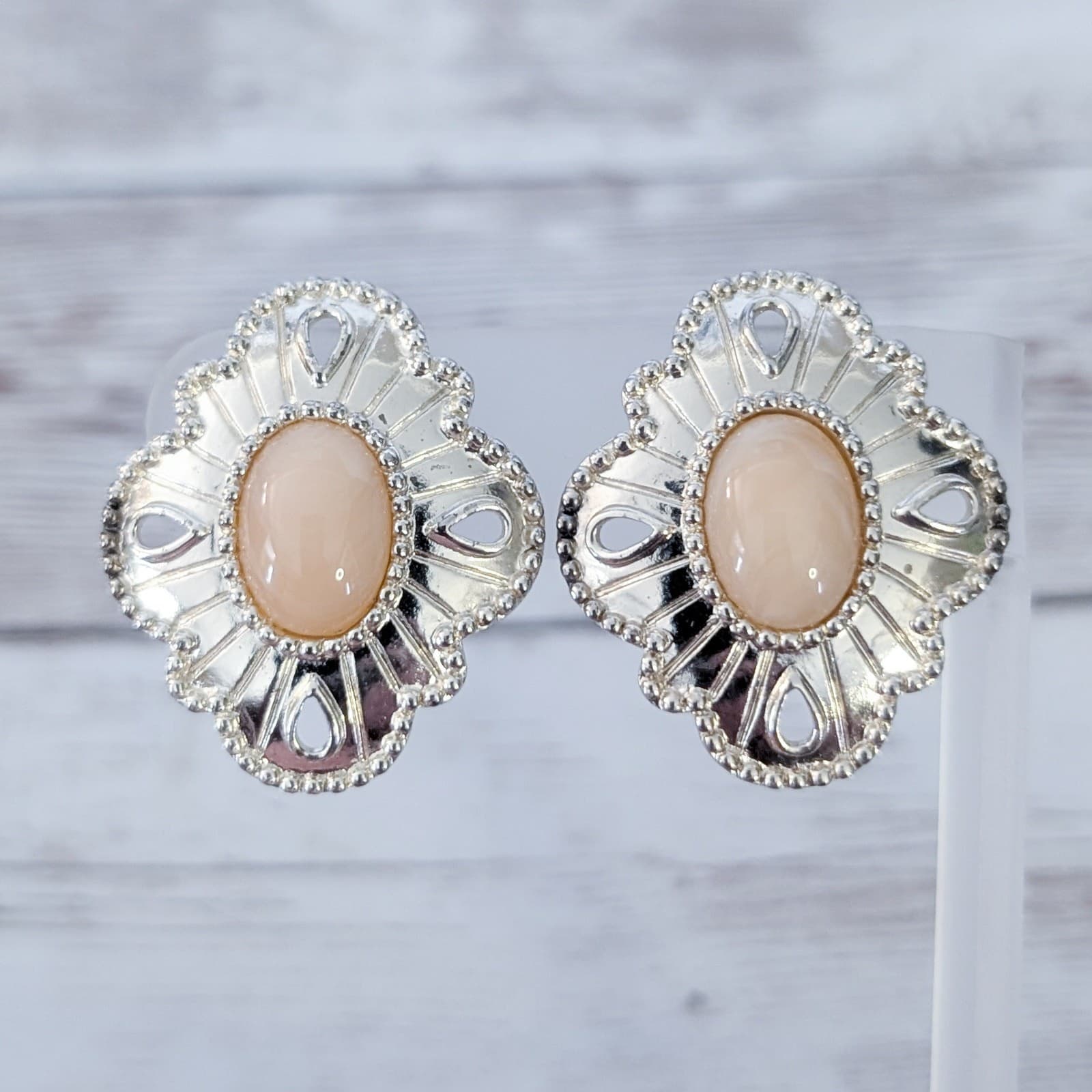 Vintage Clip On Earrings Large Gold Tone & Apricot Statement