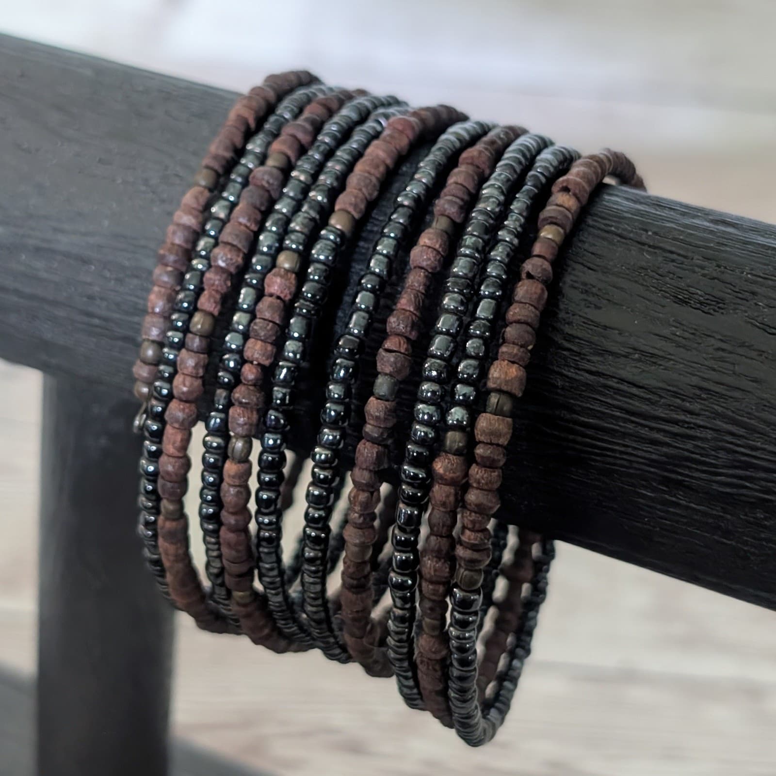 Vintage Bracelet - Wide Bracelet - Brown & Dark Beads