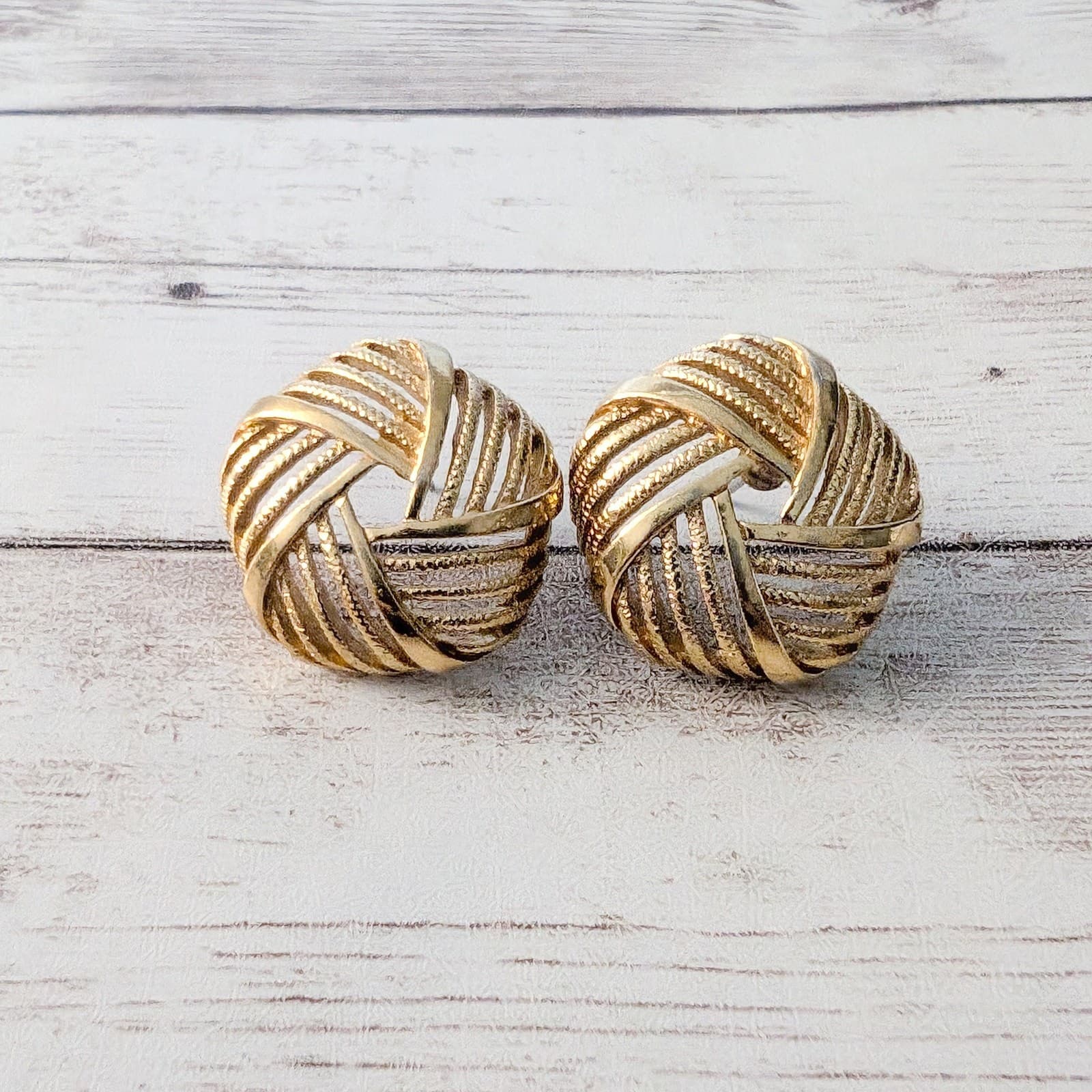 Vintage Earrings for Pierced Ears Five Sided Gold Tone Statement