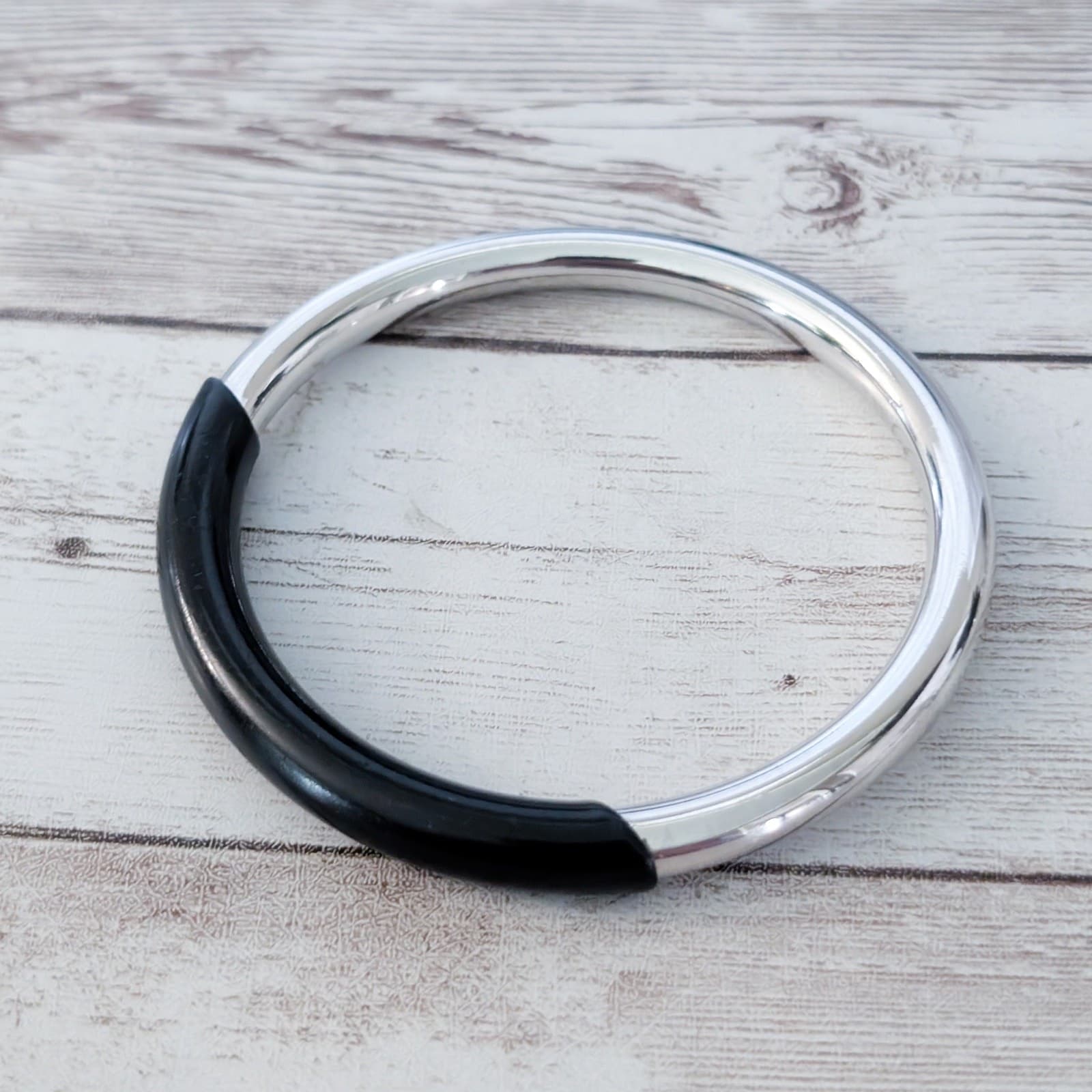 Vintage Statement Bracelet Silver Tone & Black Retro