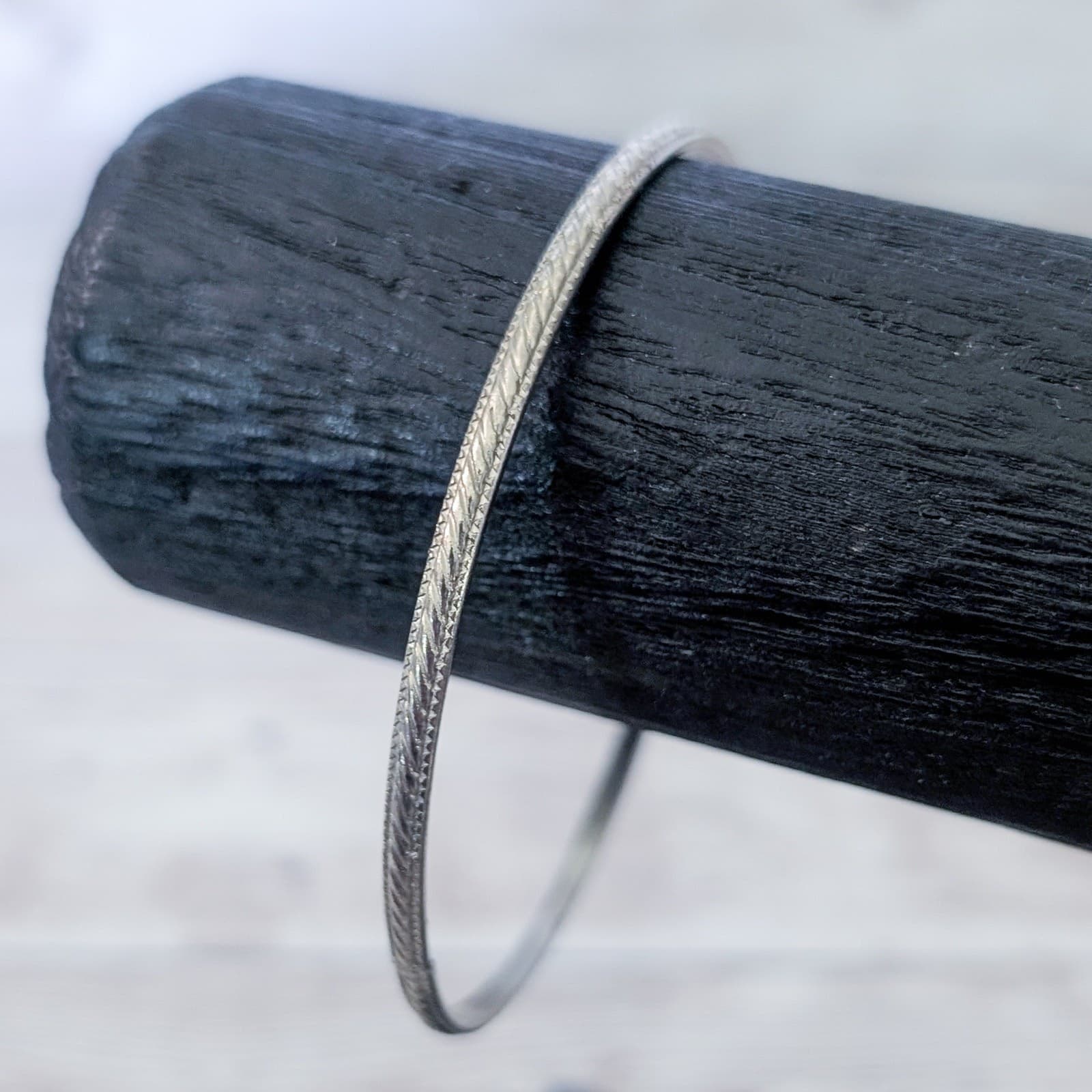 Vintage Bracelet / Bangle - Silver Tone with Design - 8"
