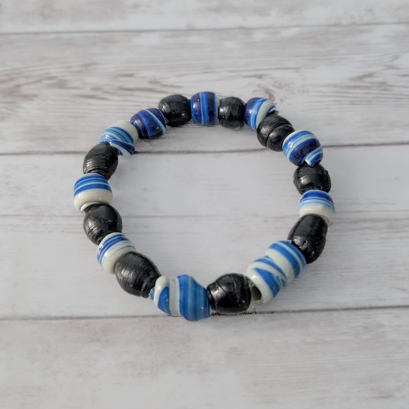 Vintage Bracelet Bangle - Blue, Black, Off-White