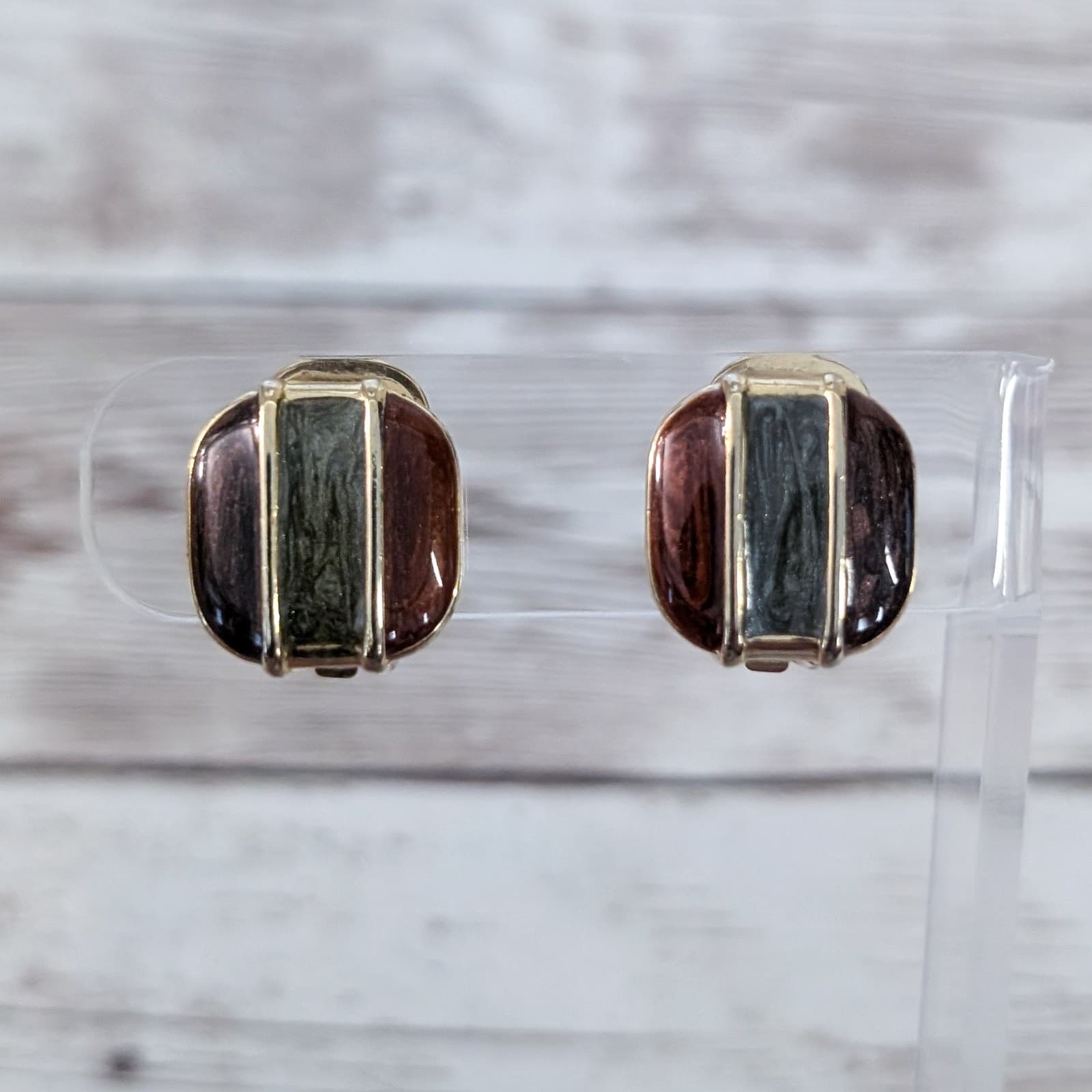 Vintage Clip On Earrings Brown & Green Tones Stylish