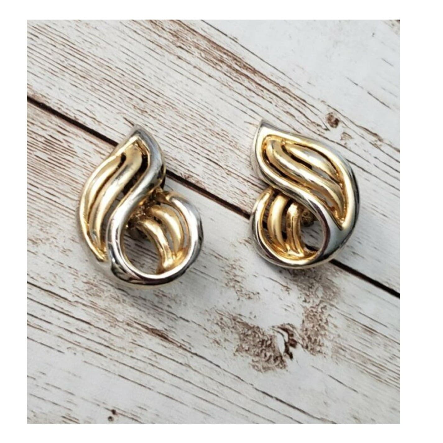 Vintage Clip On Earrings Pointed Swirl Statement Earrings