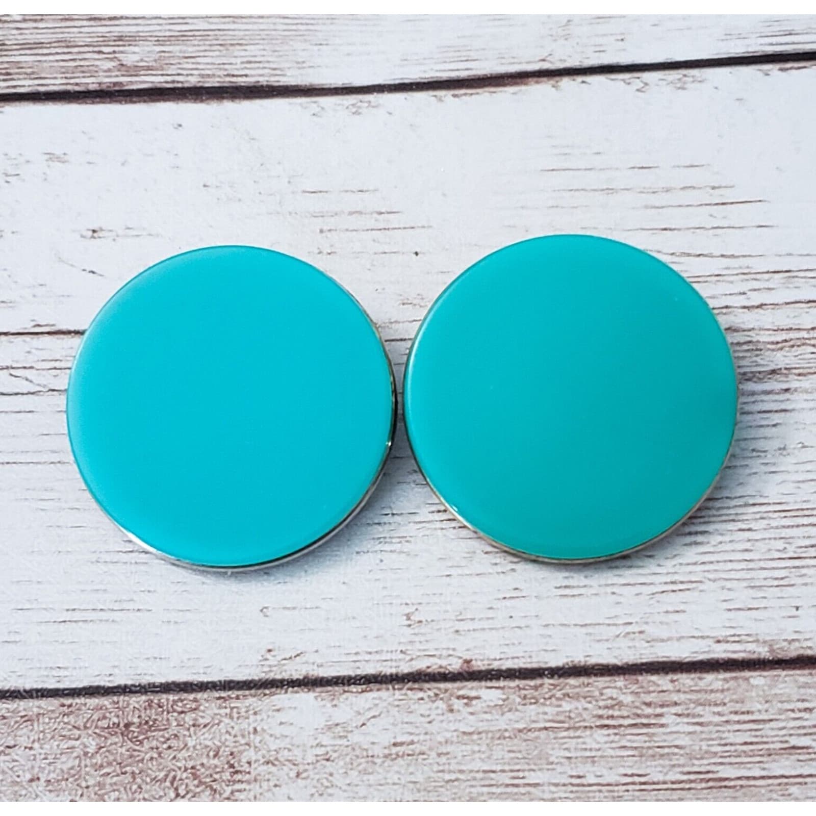 Vintage Clip On Earrings Seafoam Tone Circle