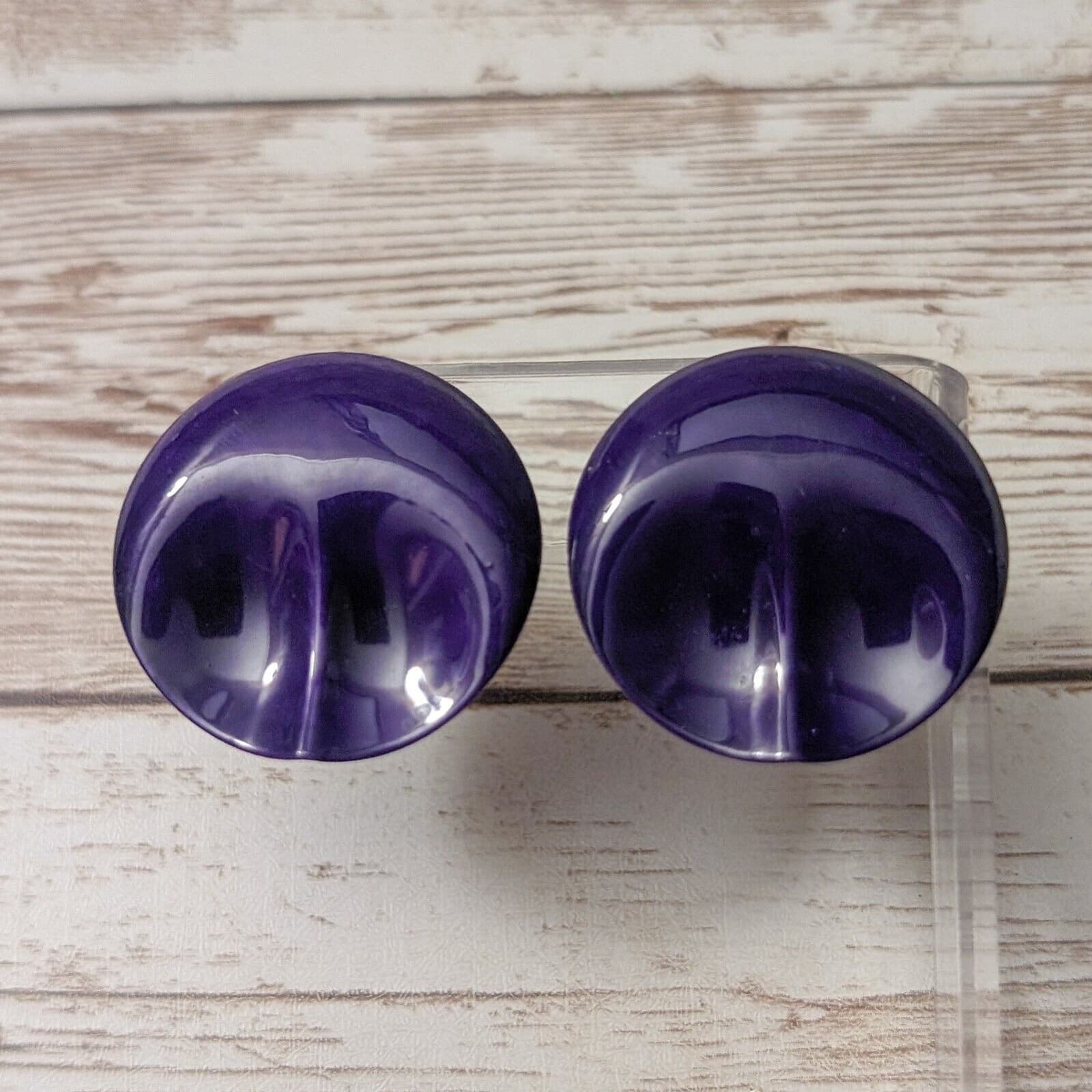 Vintage Clip On Earrings - 1.25" Dark Purple Double Thumb Print Circle