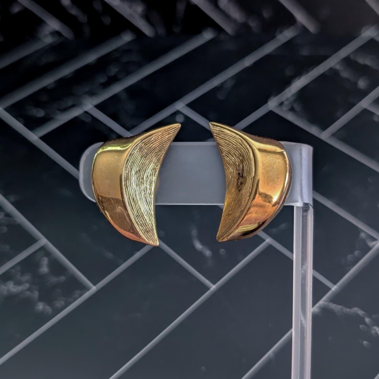 Vintage Clip On Earrings Large Gold Tone Statement Stylish Curved Design