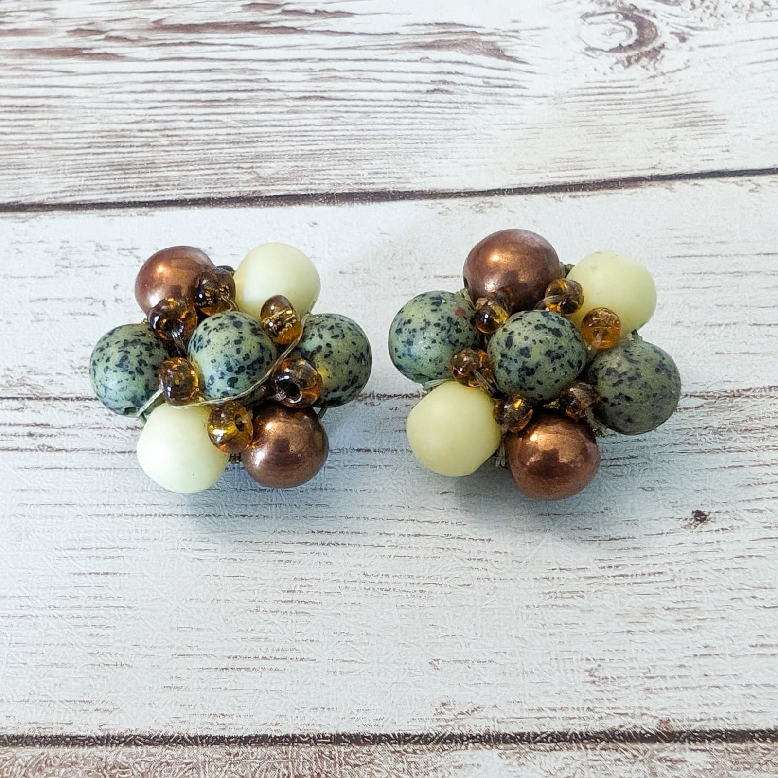 Vintage Clip On Earrings Earthy Tones Cluster Just Under 1"