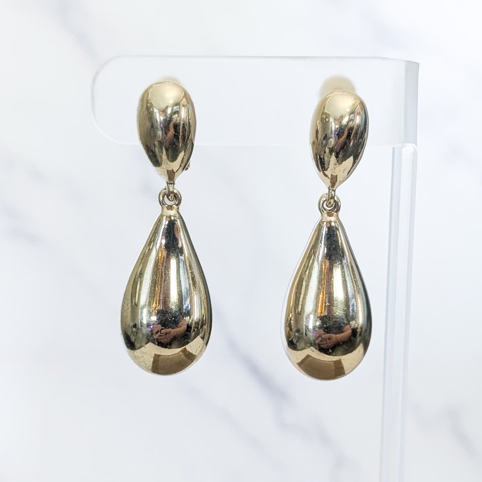 Vintage Clip On Earrings Statement Gold Tone Dangle Chunky