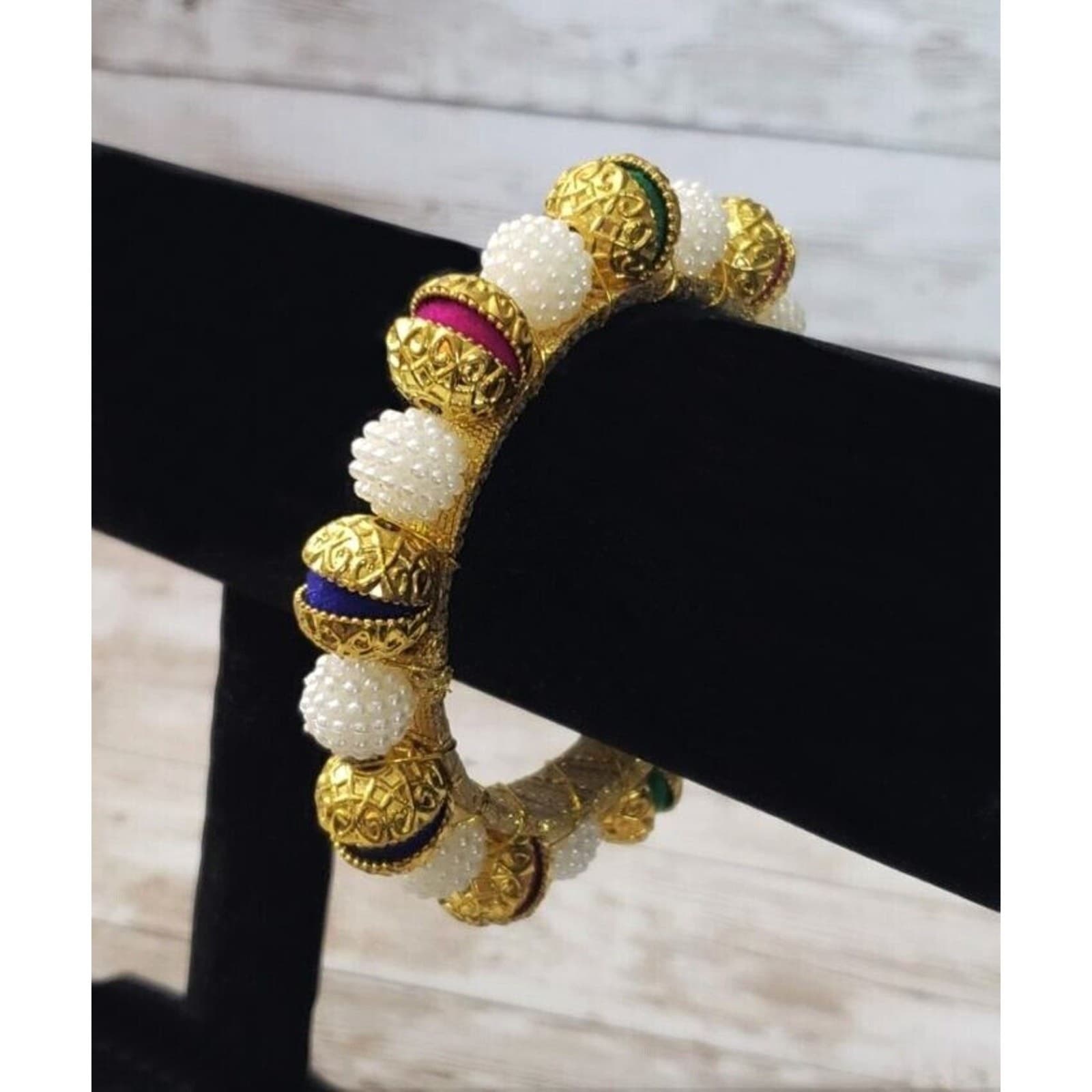 Vintage Bracelet / Bangle - Unusual & Stunning Gold Tone with Splash of Color