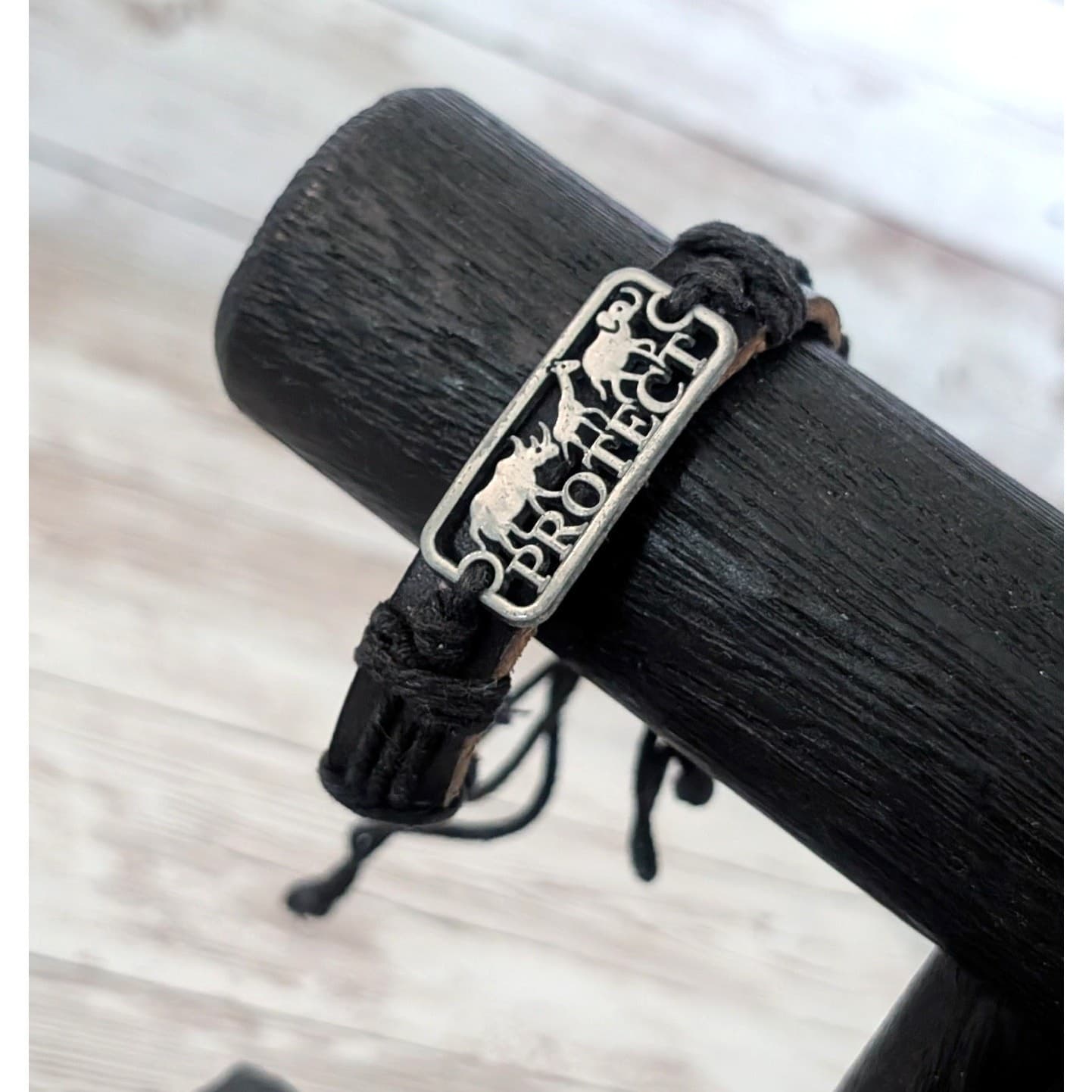 Leather? Tie Bracelet with Protect Animals Charm